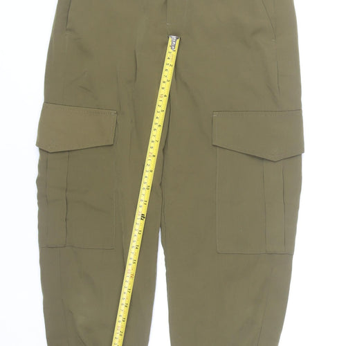 Zara Women's Green XS Cargo Trousers Elastic Waist Pockets
