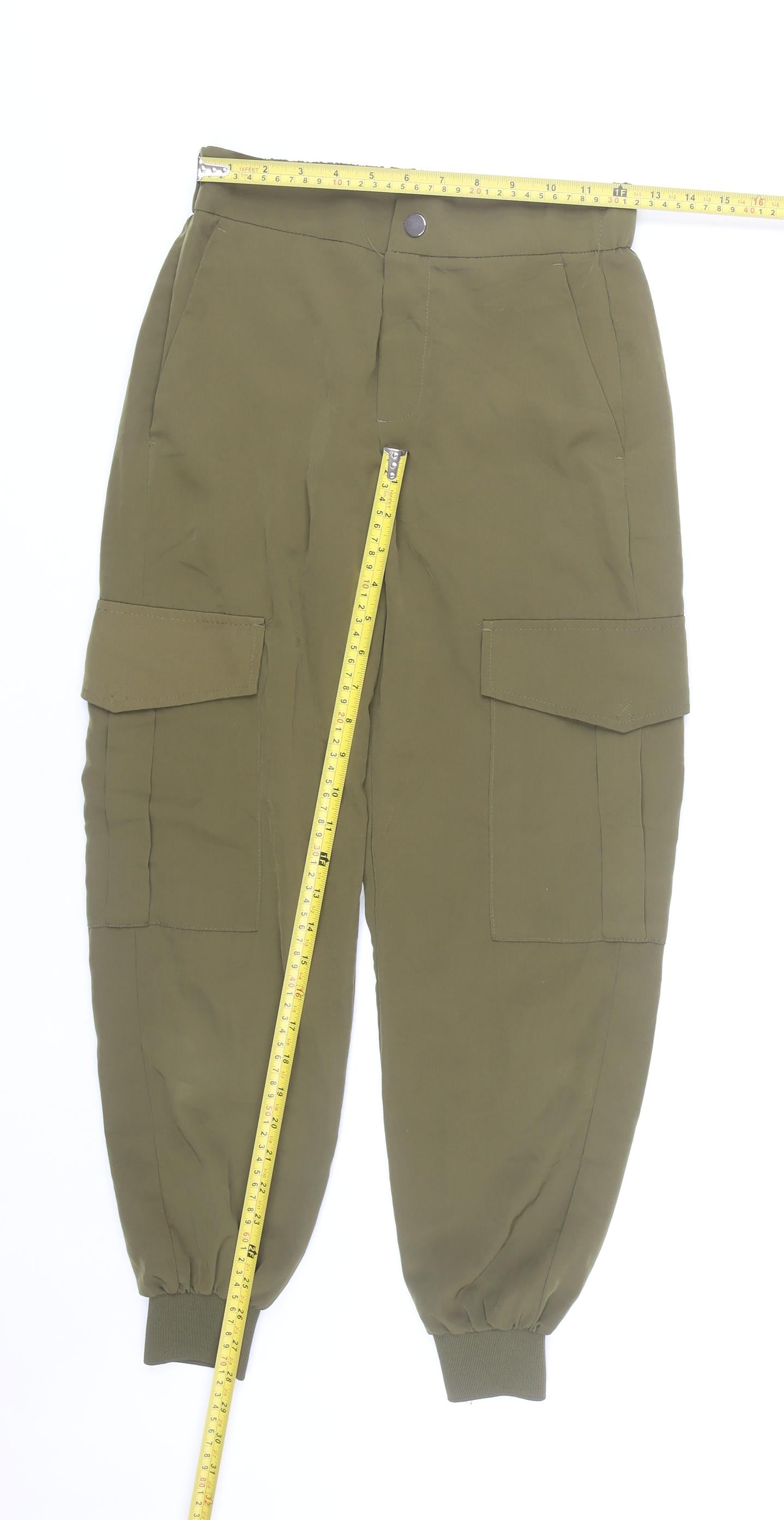 Zara Women's Green XS Cargo Trousers Elastic Waist Pockets