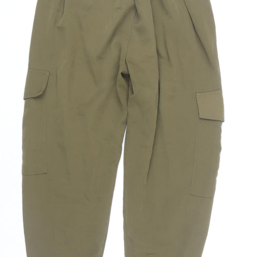 Zara Women's Green XS Cargo Trousers Elastic Waist Pockets
