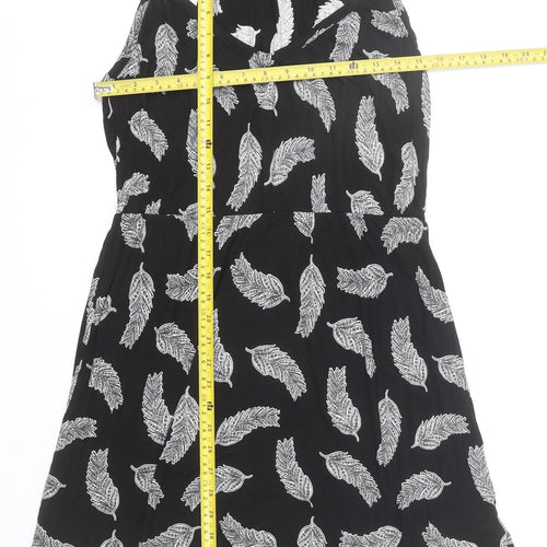 H&M Women’s Black Feather Print Halter Neck Short Slip Dress Size 12
