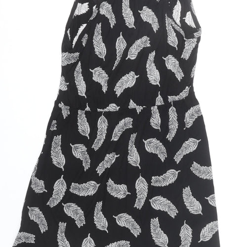 H&M Women’s Black Feather Print Halter Neck Short Slip Dress Size 12