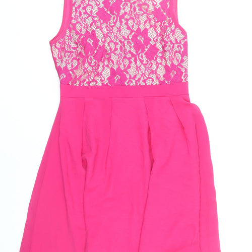 Little Mistress Women's Pink Lace Fit & Flare Dress Size 12