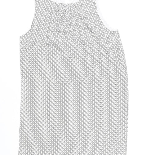 H&M Women White Geometric Shift Dress Size 12 Knee Length Sleeveless