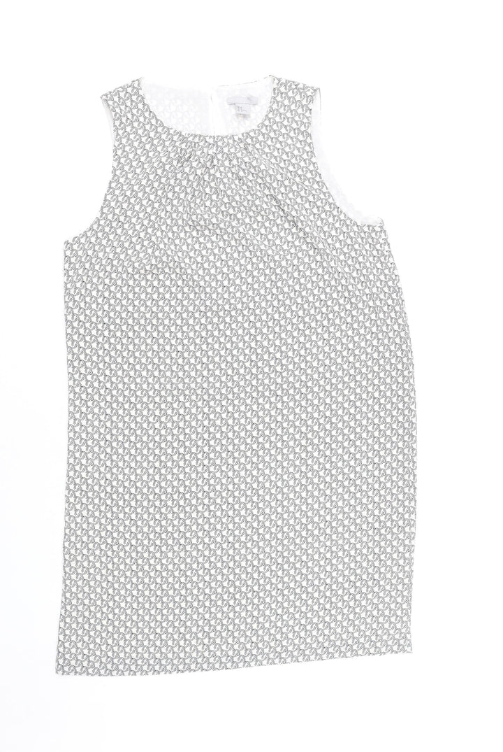 H&M Women White Geometric Shift Dress Size 12 Knee Length Sleeveless