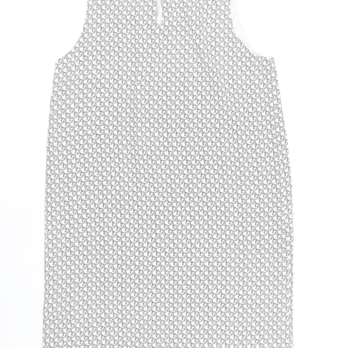 H&M Women White Geometric Shift Dress Size 12 Knee Length Sleeveless