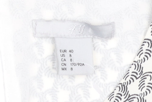 H&M Women White Geometric Shift Dress Size 12 Knee Length Sleeveless