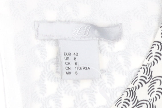 H&M Women White Geometric Shift Dress Size 12 Knee Length Sleeveless