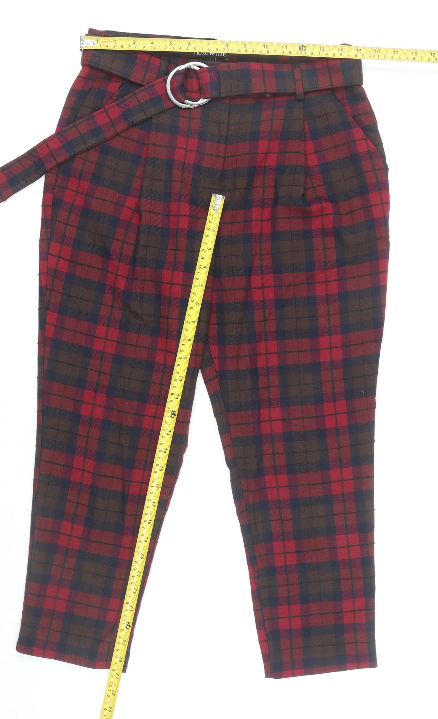 Next Women's Petite Multicoloured Plaid Tapered Trousers Size 12