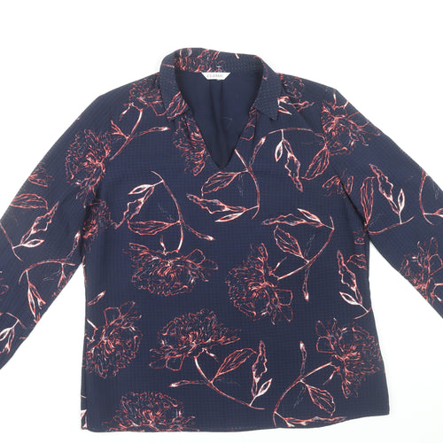 Marks and Spencer Women's Blue Floral Collared Long Sleeve Blouse UK 14