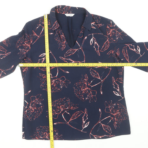 Marks and Spencer Women's Blue Floral Collared Long Sleeve Blouse UK 14
