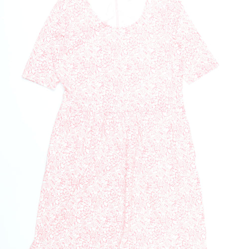 Lands' End Women’s Pink Floral Knee Length A-Line Dress M