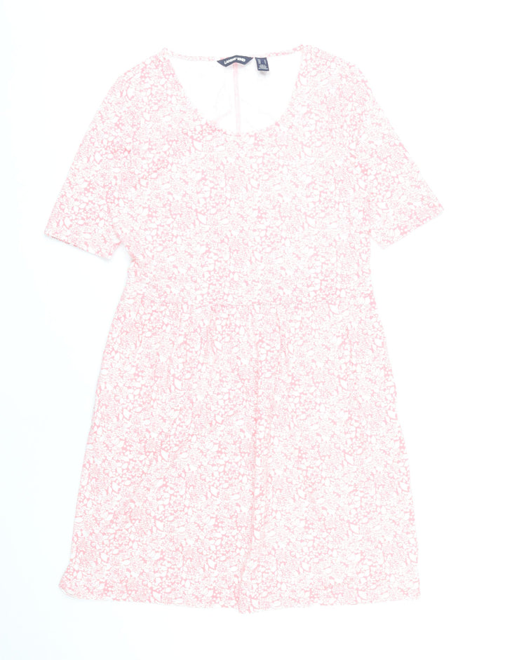 Lands' End Women’s Pink Floral Knee Length A-Line Dress M