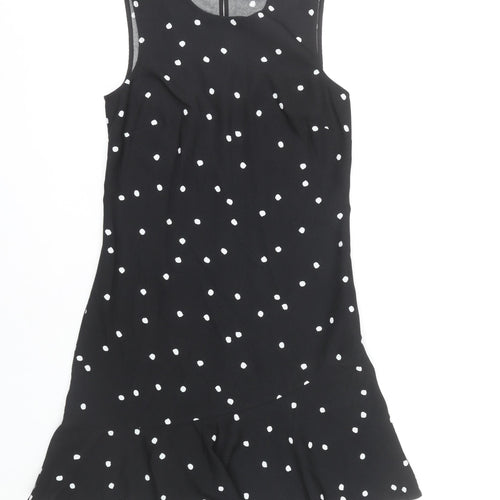 Warehouse Women’s Black Polka Dot Shift Dress Size 8 Knee Length Sleeveless