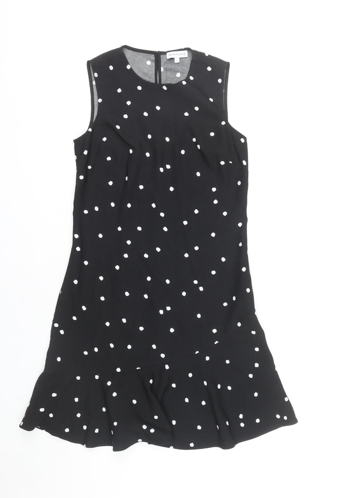 Warehouse Women’s Black Polka Dot Shift Dress Size 8 Knee Length Sleeveless