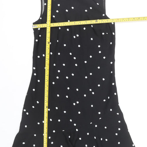 Warehouse Women’s Black Polka Dot Shift Dress Size 8 Knee Length Sleeveless