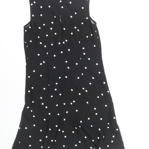 Warehouse Women’s Black Polka Dot Shift Dress Size 8 Knee Length Sleeveless