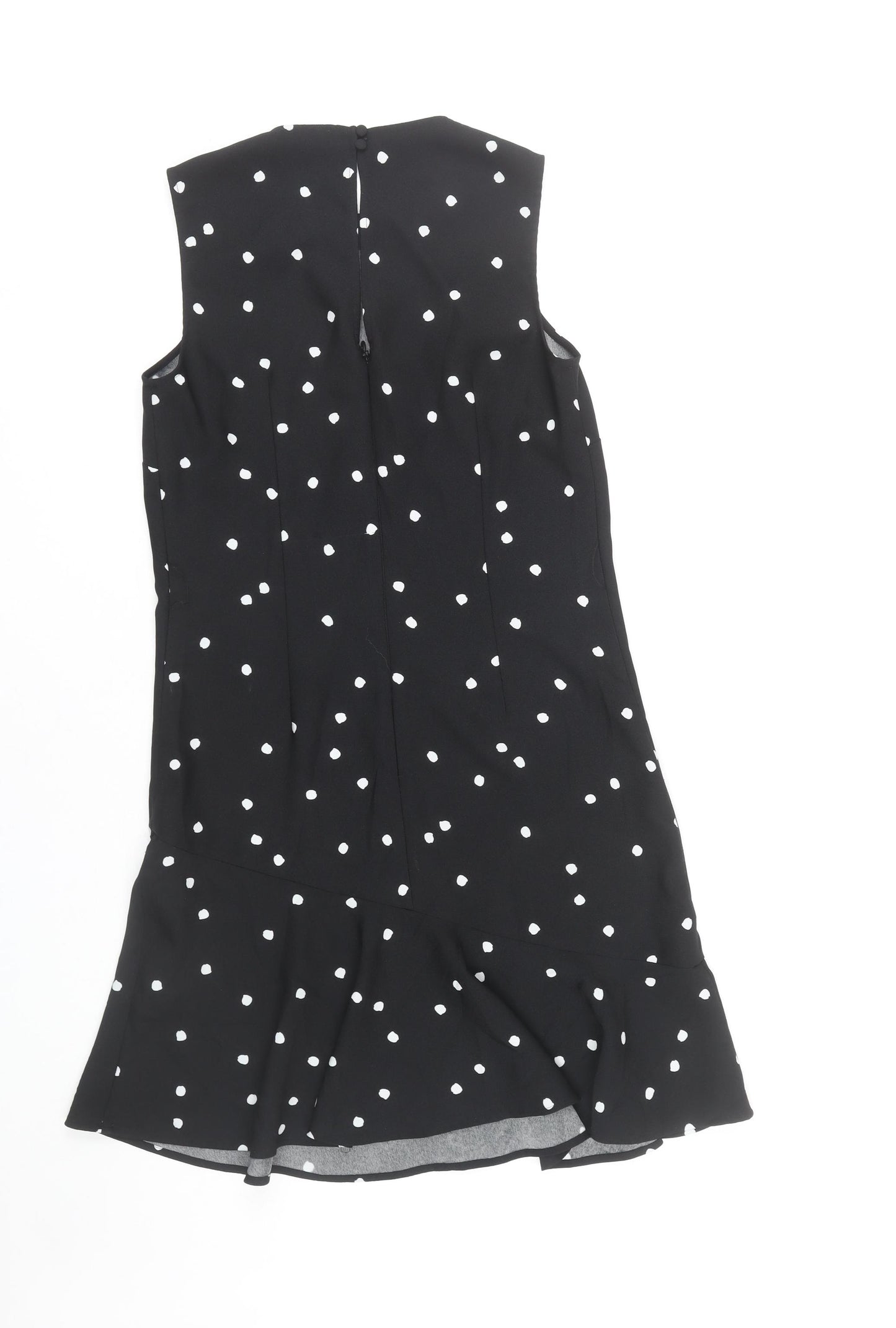 Warehouse Women’s Black Polka Dot Shift Dress Size 8 Knee Length Sleeveless