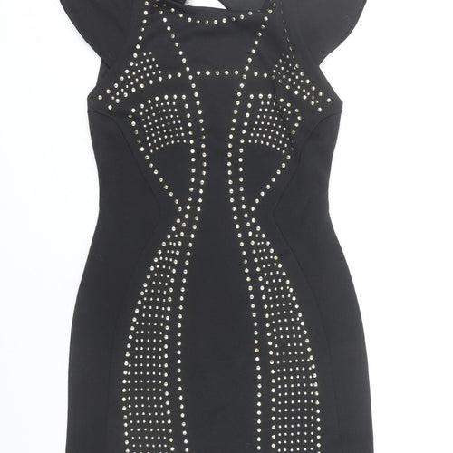 Amy Childs Women's Black Studded Bodycon Party Dress Size 10