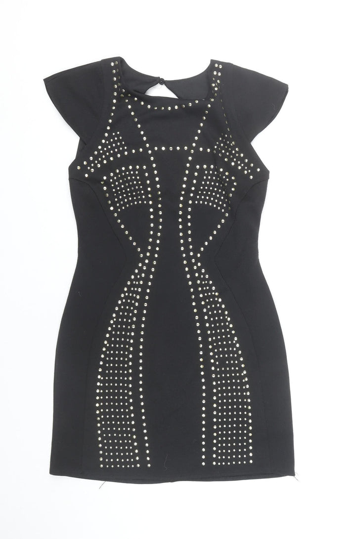 Amy Childs Women's Black Studded Bodycon Party Dress Size 10