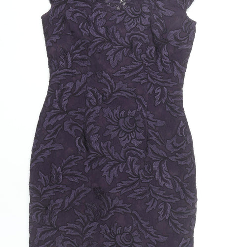 Jacques Vert Petite Purple Floral Lace Sheath Dress UK 8