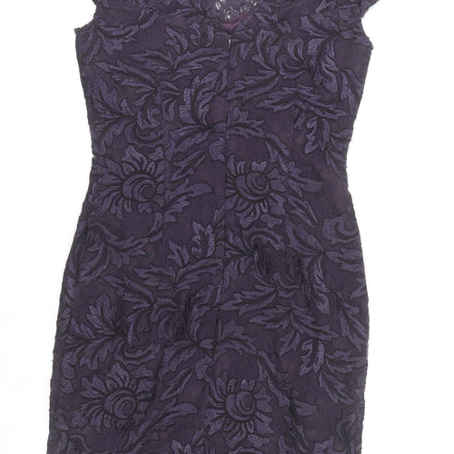 Jacques Vert Petite Purple Floral Lace Sheath Dress UK 8