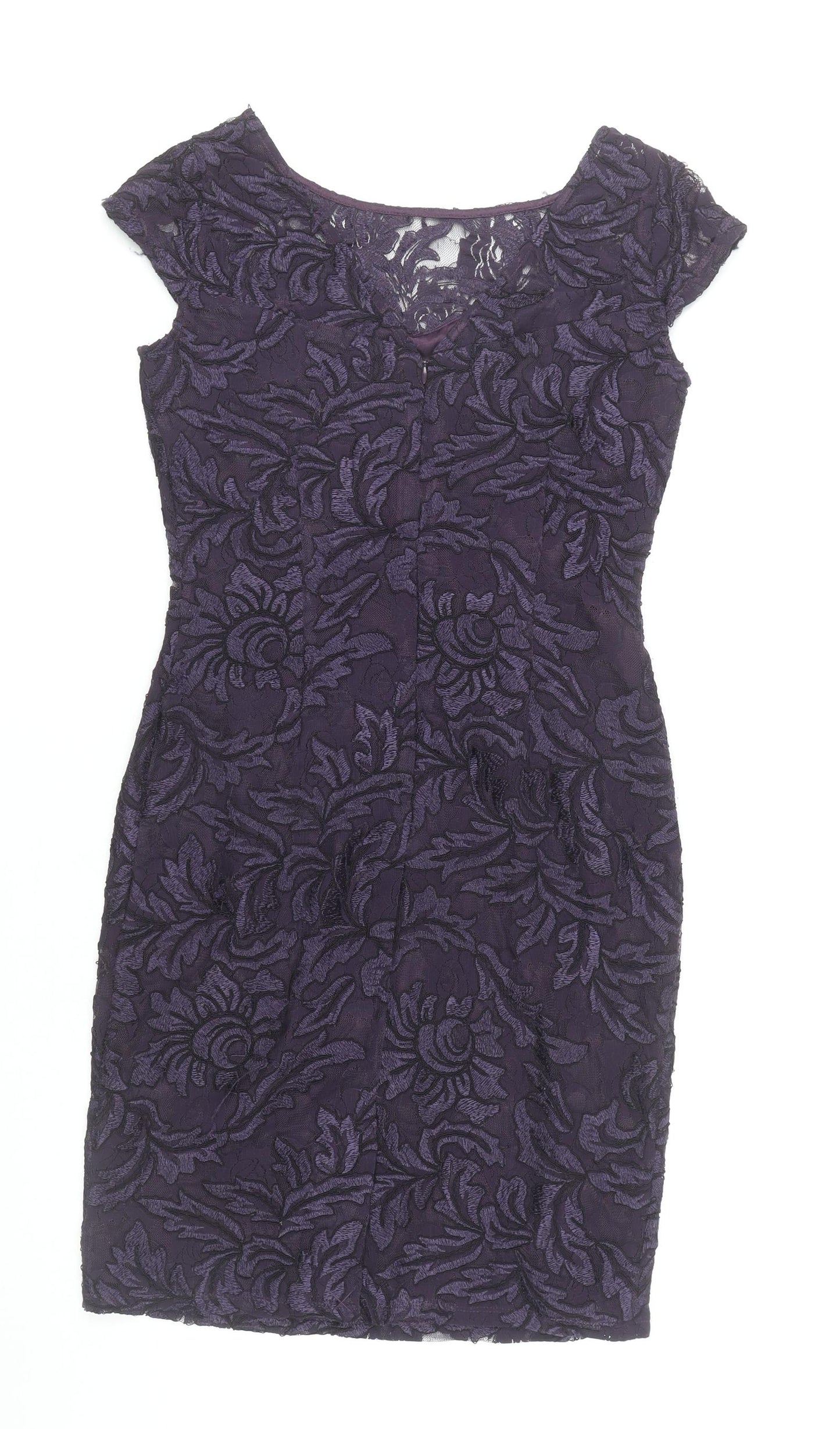 Jacques Vert Petite Purple Floral Lace Sheath Dress UK 8