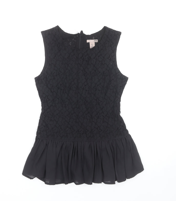 H&M Women's Black Lace Peplum Blouse Sleeveless Size 6