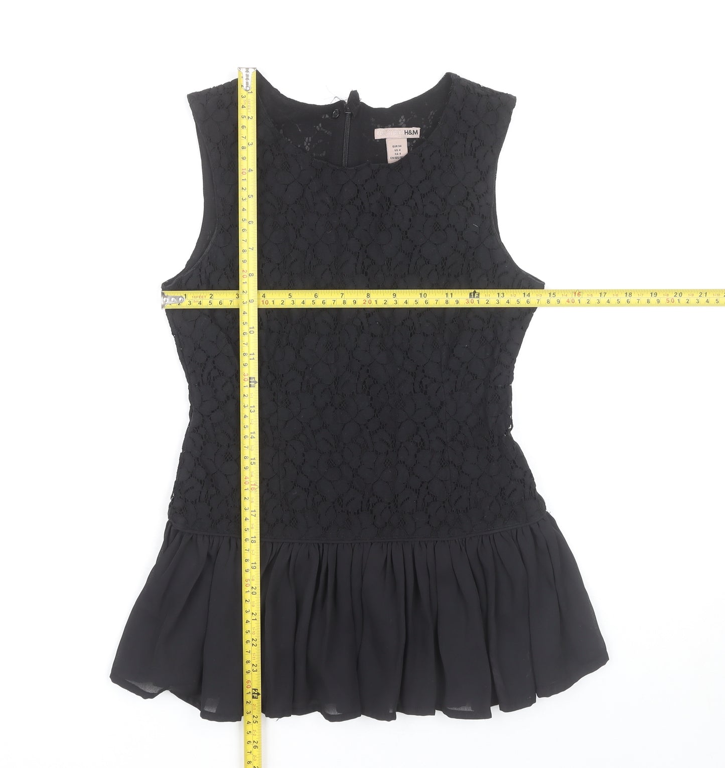 H&M Women's Black Lace Peplum Blouse Sleeveless Size 6