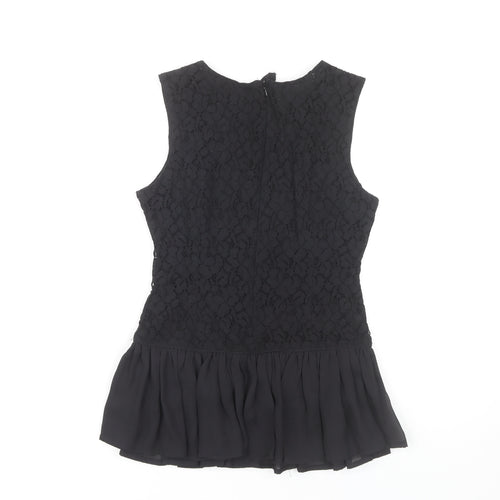 H&M Women's Black Lace Peplum Blouse Sleeveless Size 6