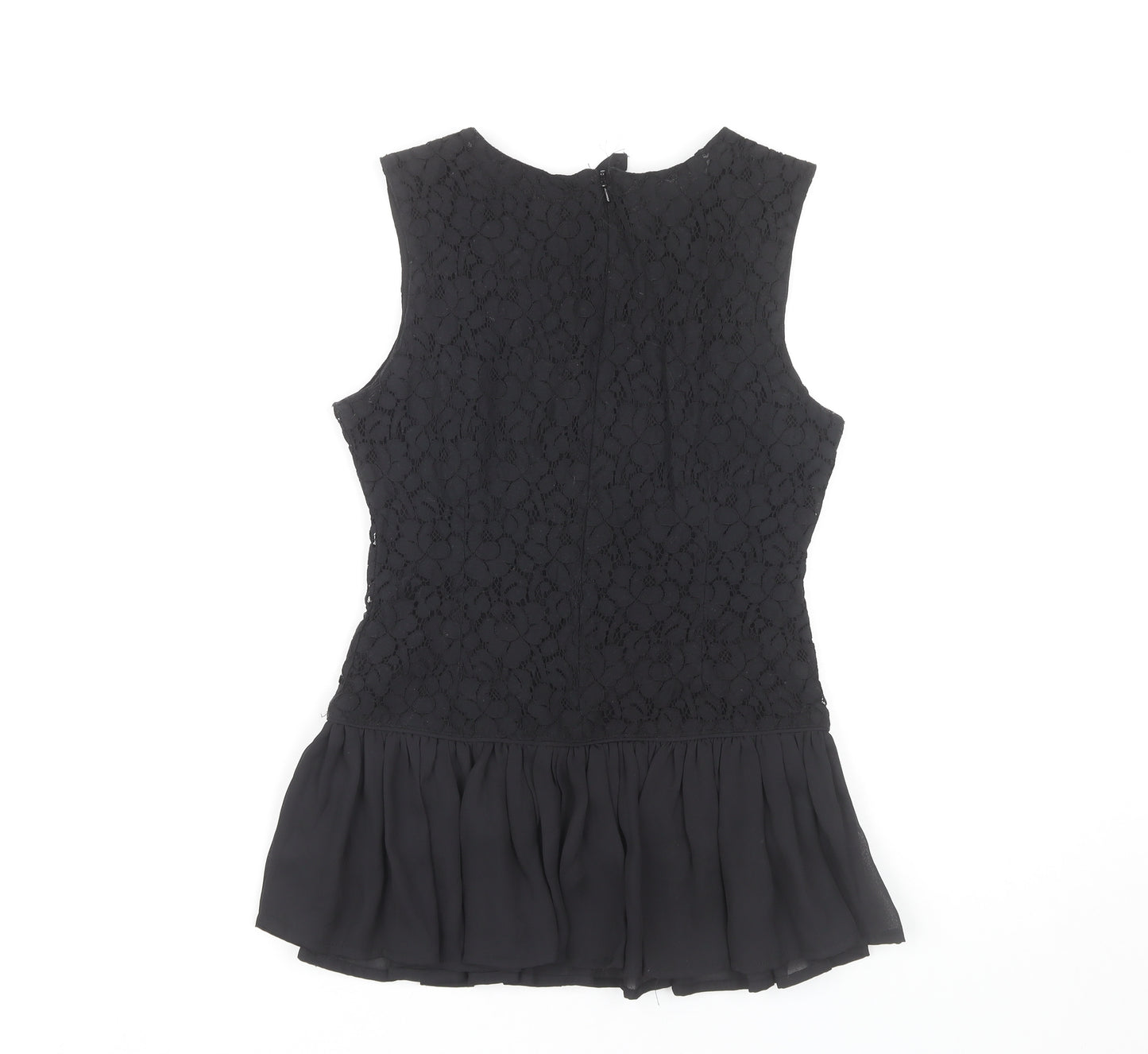 H&M Women's Black Lace Peplum Blouse Sleeveless Size 6
