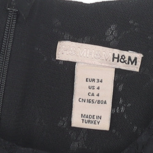 H&M Women's Black Lace Peplum Blouse Sleeveless Size 6