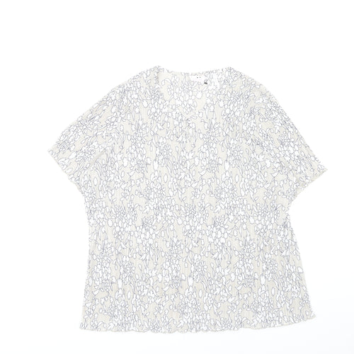 Julipa Women's Ivory Floral Blouse UK 26 Plus Size Short Sleeve V-Neck