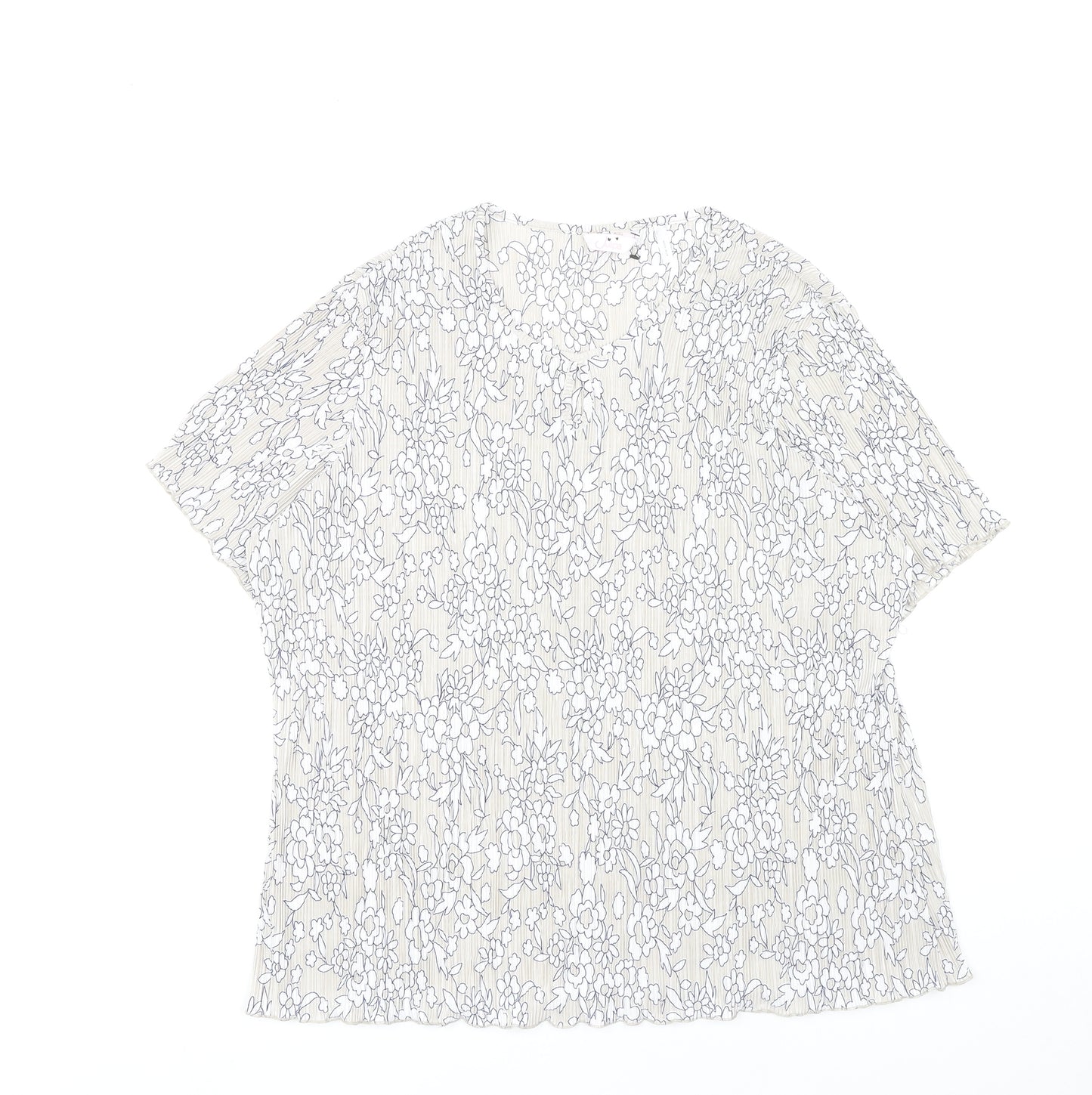 Julipa Women's Ivory Floral Blouse UK 26 Plus Size Short Sleeve V-Neck