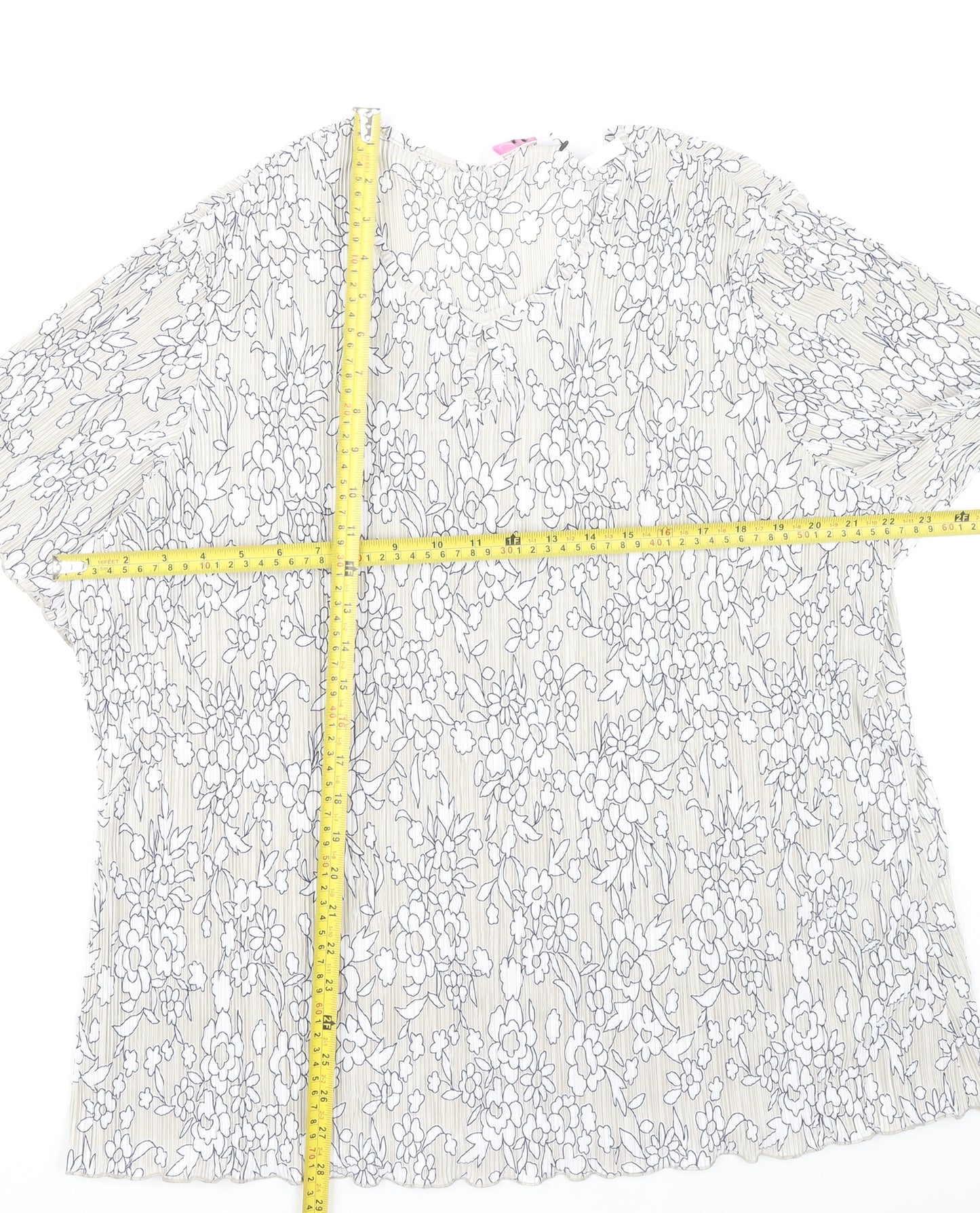 Julipa Women's Ivory Floral Blouse UK 26 Plus Size Short Sleeve V-Neck