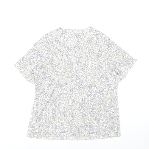 Julipa Women's Ivory Floral Blouse UK 26 Plus Size Short Sleeve V-Neck