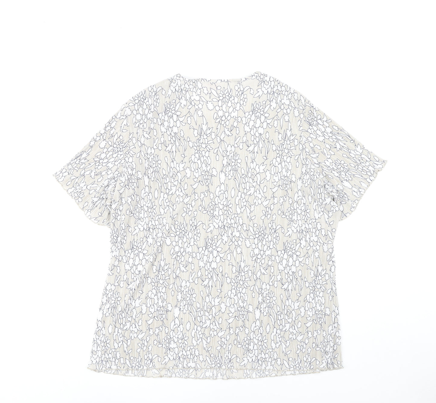 Julipa Women's Ivory Floral Blouse UK 26 Plus Size Short Sleeve V-Neck