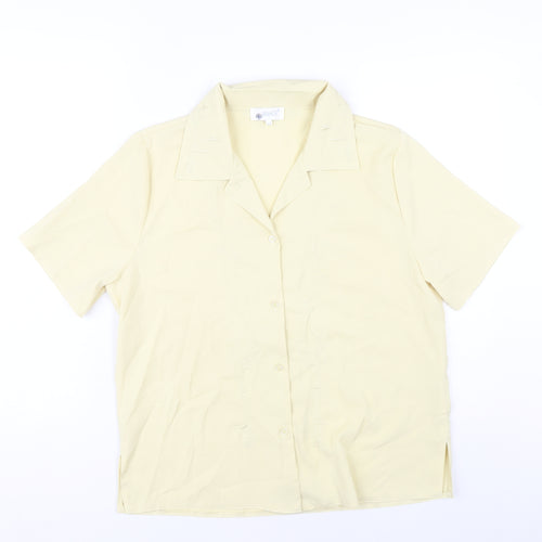 Anamor Women Beige Short Sleeve Collared Button-Up Shirt Size 14