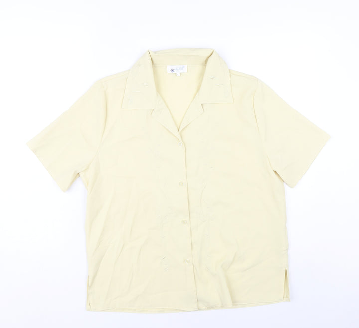 Anamor Women Beige Short Sleeve Collared Button-Up Shirt Size 14