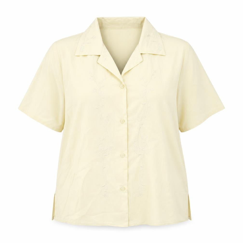 Anamor Women Beige Short Sleeve Collared Button-Up Shirt Size 14