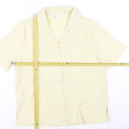 Anamor Women Beige Short Sleeve Collared Button-Up Shirt Size 14