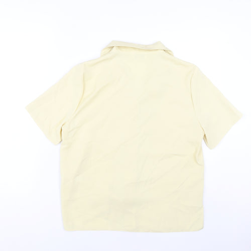Anamor Women Beige Short Sleeve Collared Button-Up Shirt Size 14