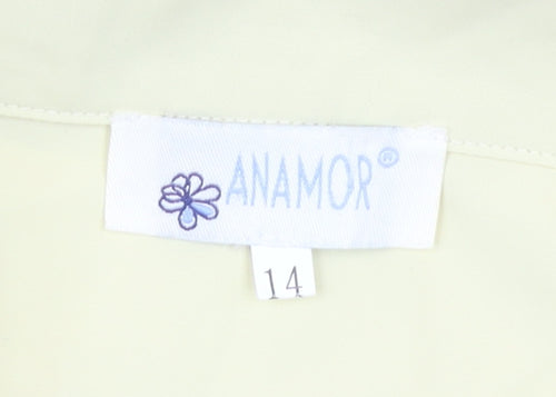 Anamor Women Beige Short Sleeve Collared Button-Up Shirt Size 14