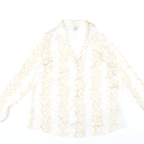 ASOS Women Beige Animal Print Long Sleeve Button-Up Shirt Size 14