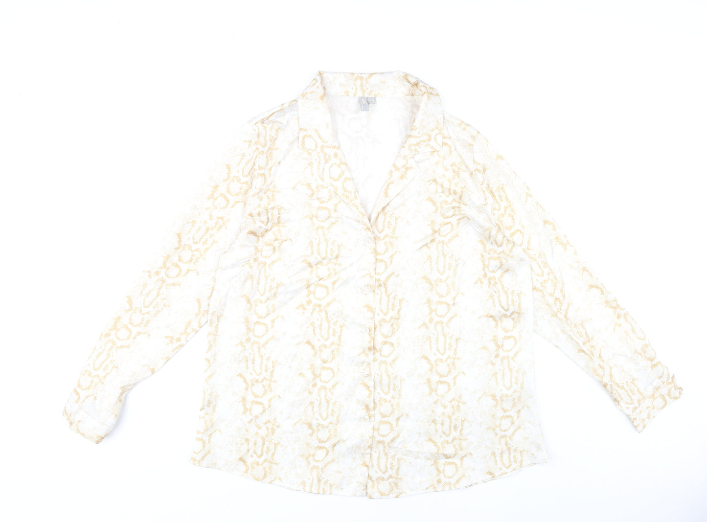 ASOS Women Beige Animal Print Long Sleeve Button-Up Shirt Size 14