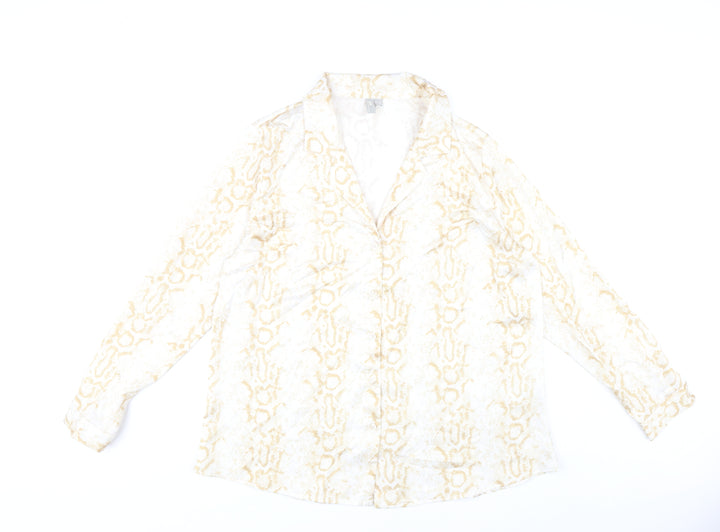 ASOS Women Beige Animal Print Long Sleeve Button-Up Shirt Size 14