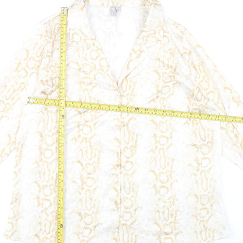 ASOS Women Beige Animal Print Long Sleeve Button-Up Shirt Size 14