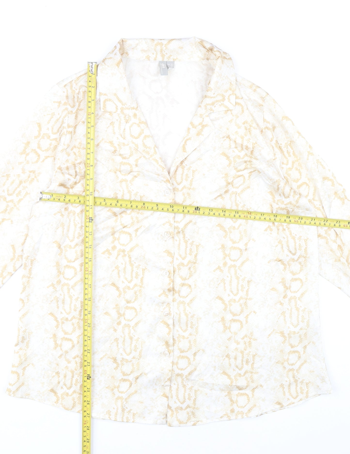 ASOS Women Beige Animal Print Long Sleeve Button-Up Shirt Size 14