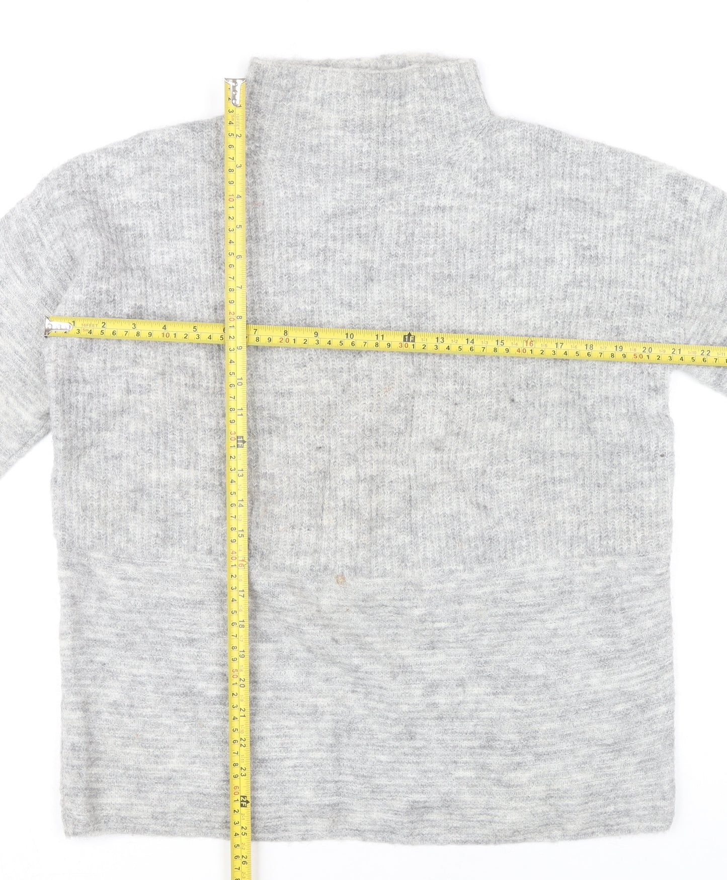 Next Women’s Grey Mock Neck Pullover Jumper Size 8 Knit Wool Blend