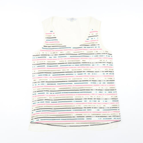 Red Herring Women's Ivory Sequin Stripe Scoop Neck Tank Top Size 12