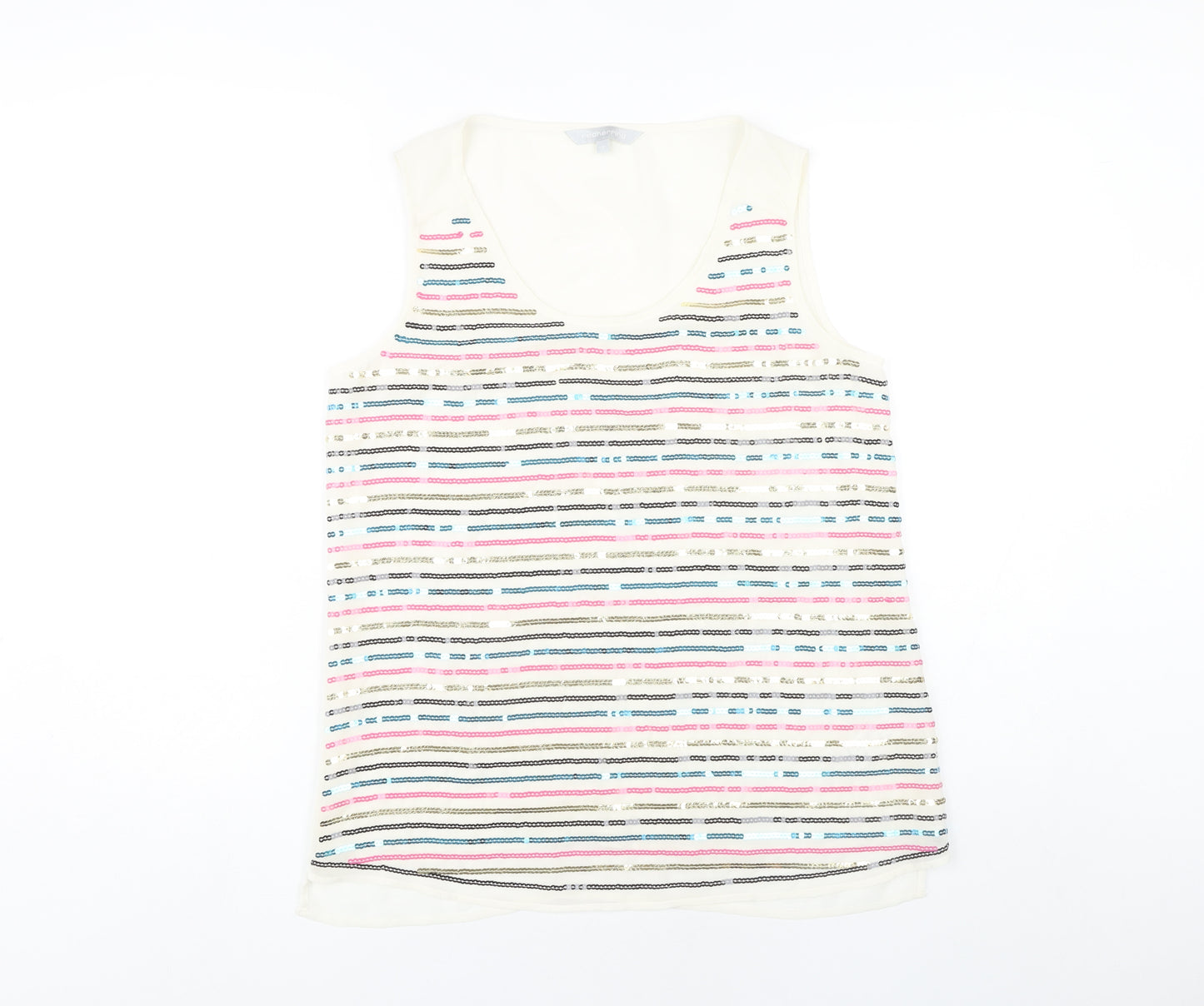 Red Herring Women's Ivory Sequin Stripe Scoop Neck Tank Top Size 12